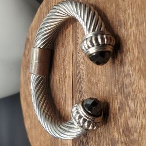 B2705‎ estate cable cuff onyx bracelet unsigned vintage high end